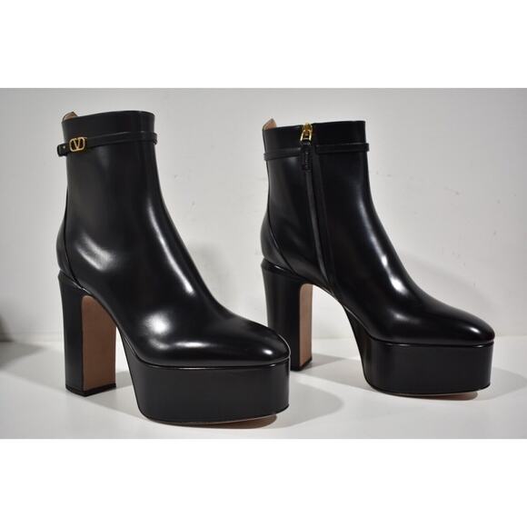 Valentino Tan-go 120 Black Leather Short Ankle Block Heel Platform Boot 41.5 - Picture 4 of 12